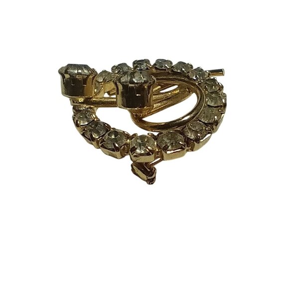 Vintage Gold-Tone Rhinestone Circle Brooch Pin - Picture 4 of 7